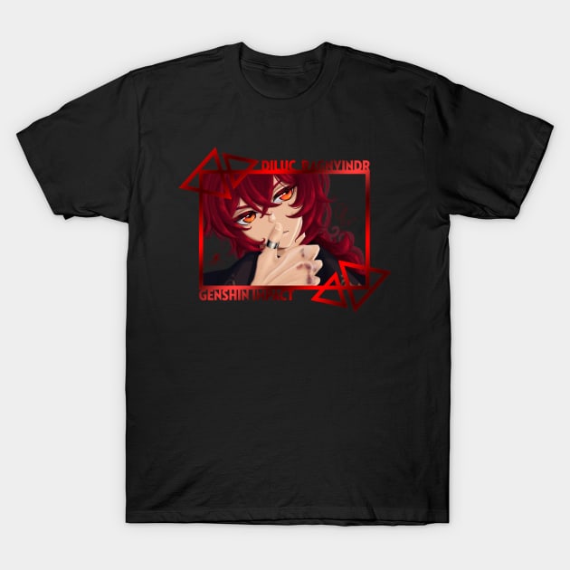 Diluc - Genshin Impact (black background) T-Shirt by Katzui